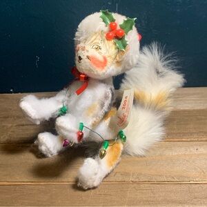 Annalee Posable Christmas Calico Kitty Cat In  Stocking Hat String Lights 2004